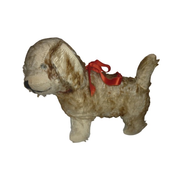 Unbranded Other - 1940s Mohair Terrier Dog Plush Vintage Toy Straw Stuffed Jingle Bell Collar USA